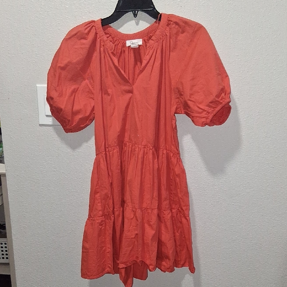 Japna Vibrant Orange Dress with Puff Sleeves 100 % Cotton